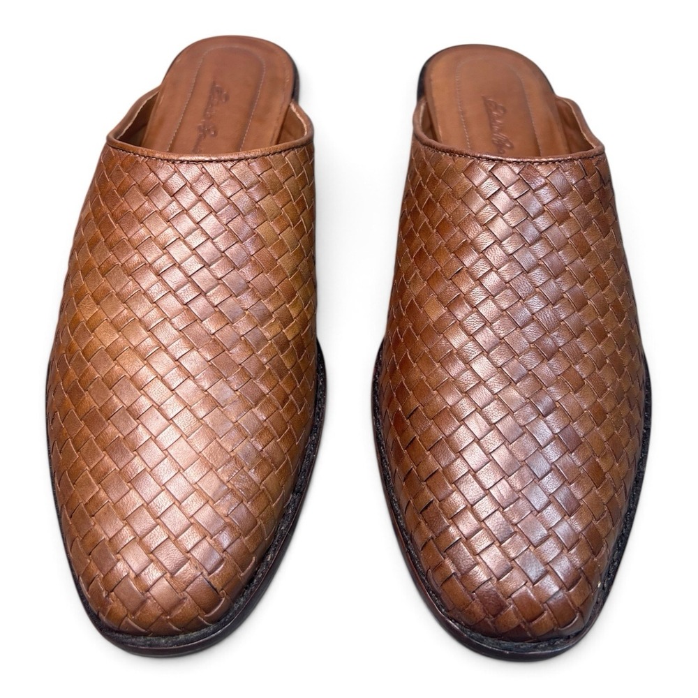 Eddie Bauer Vintage Womens Woven Leather Mules Slides Flats Shoes 7.5 Brazil 90s